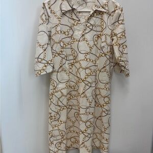 J. McLaughlin Cream and Gold Chain Print Midi Dress